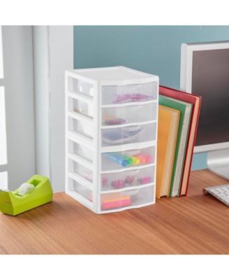 ClearView Plastic Small 3 Drawer Desktop Storage Unit, White, 6 Pack