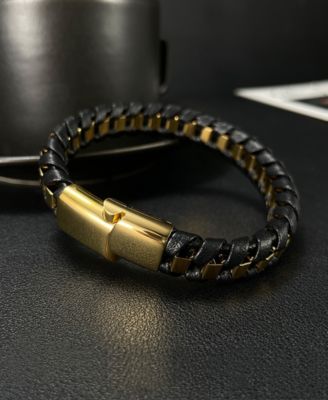 Gold Chain Wrapped Leather Stainless Steel Bracelet