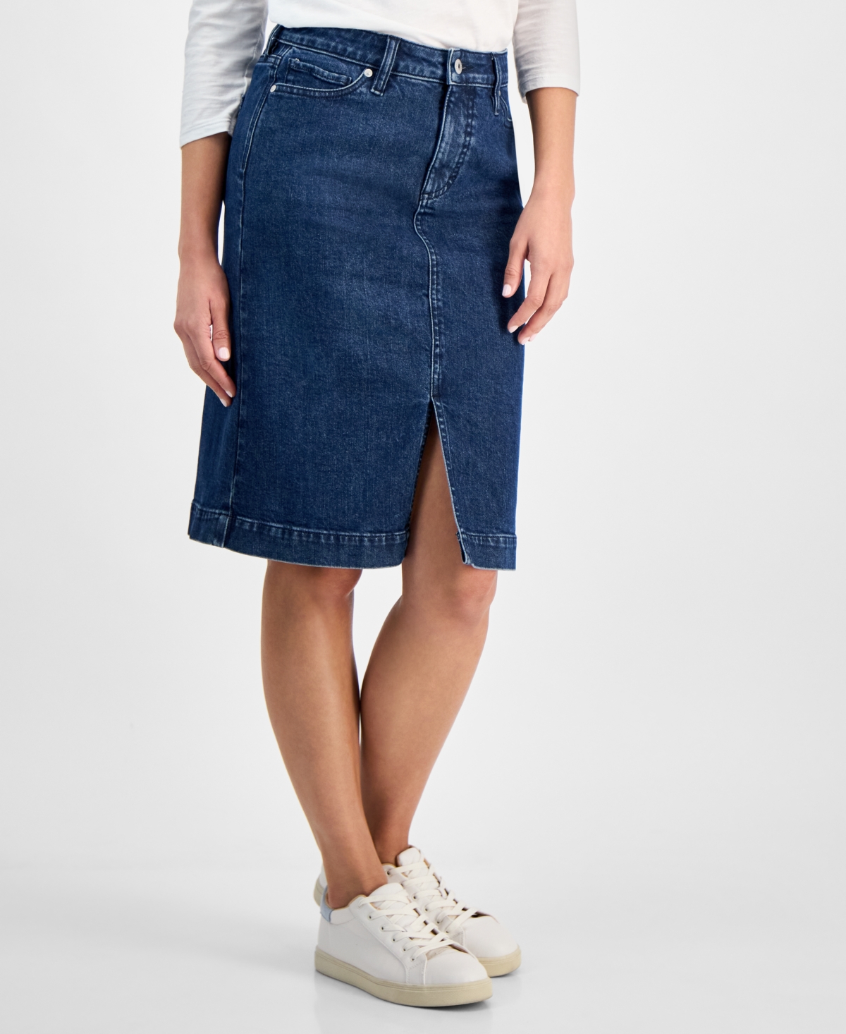 Style & Co Petite Denim Midi Skirt, Exclusively at Macy's