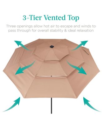 10ft 3-Tier Solar Patio Umbrella w/ 24 LED Lights, Tilt Adjustment, Easy Crank