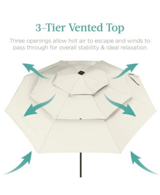 10ft 3-Tier Solar Patio Umbrella w/ 24 LED Lights, Tilt Adjustment, Easy Crank