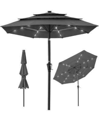  3-Tier Solar Patio Umbrella  24 LED Lights, Tilt Adjustment, Easy Crank