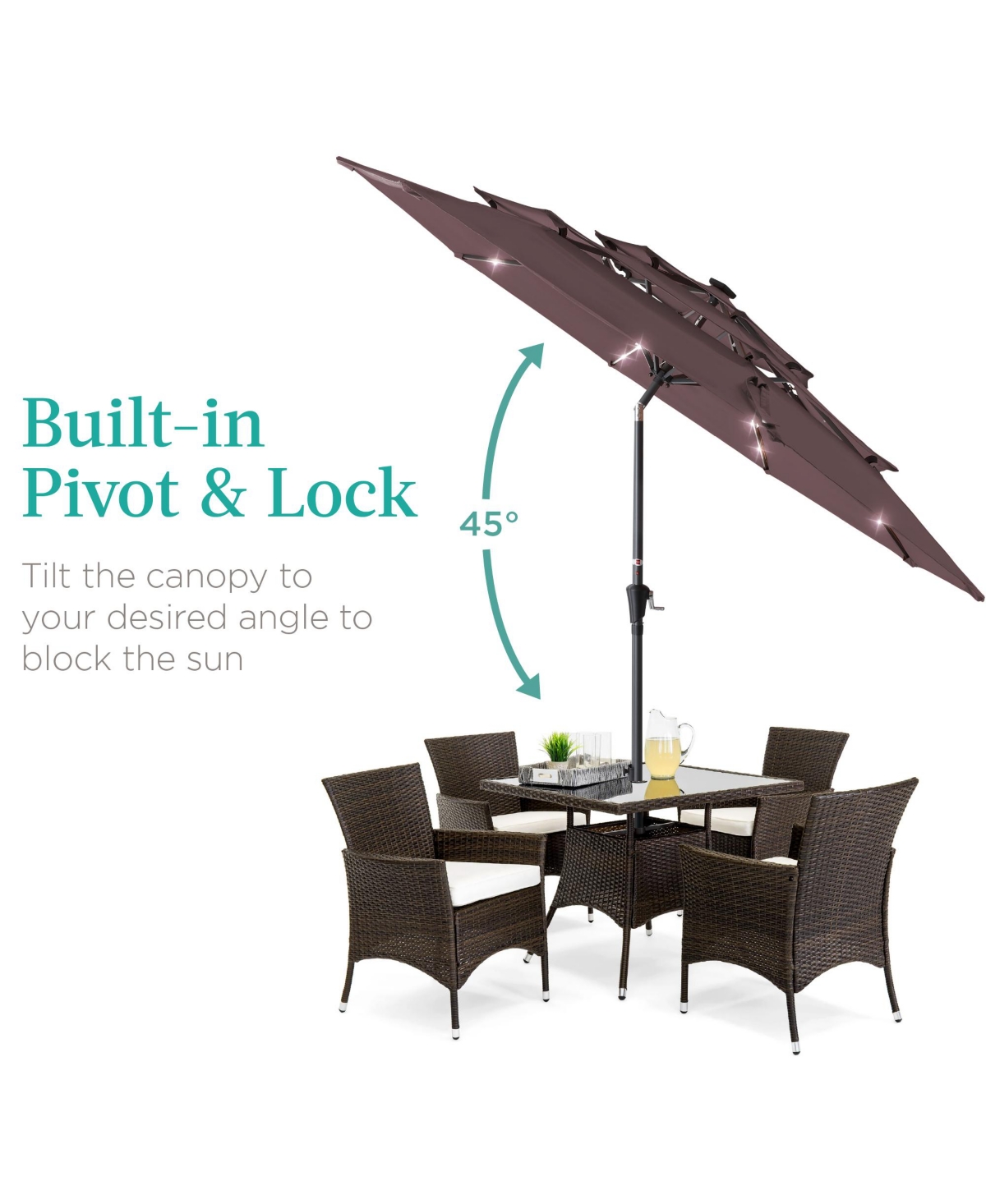Best Choice Products 3-Tier Solar Patio Umbrella w/ 24 Led Lights, Tilt Adjustment, Easy Crank