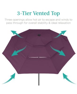 10ft 3-Tier Solar Patio Umbrella w/ 24 LED Lights, Tilt Adjustment, Easy Crank