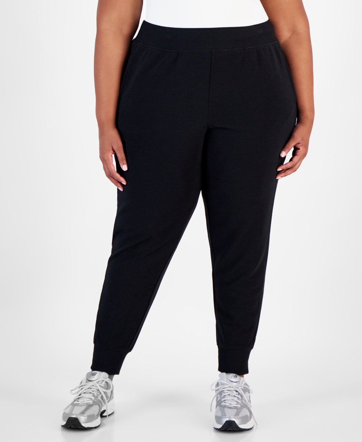 Id Ideology Plus Size Ottoman Jogger Pants, Created For Macy's In Deep Black