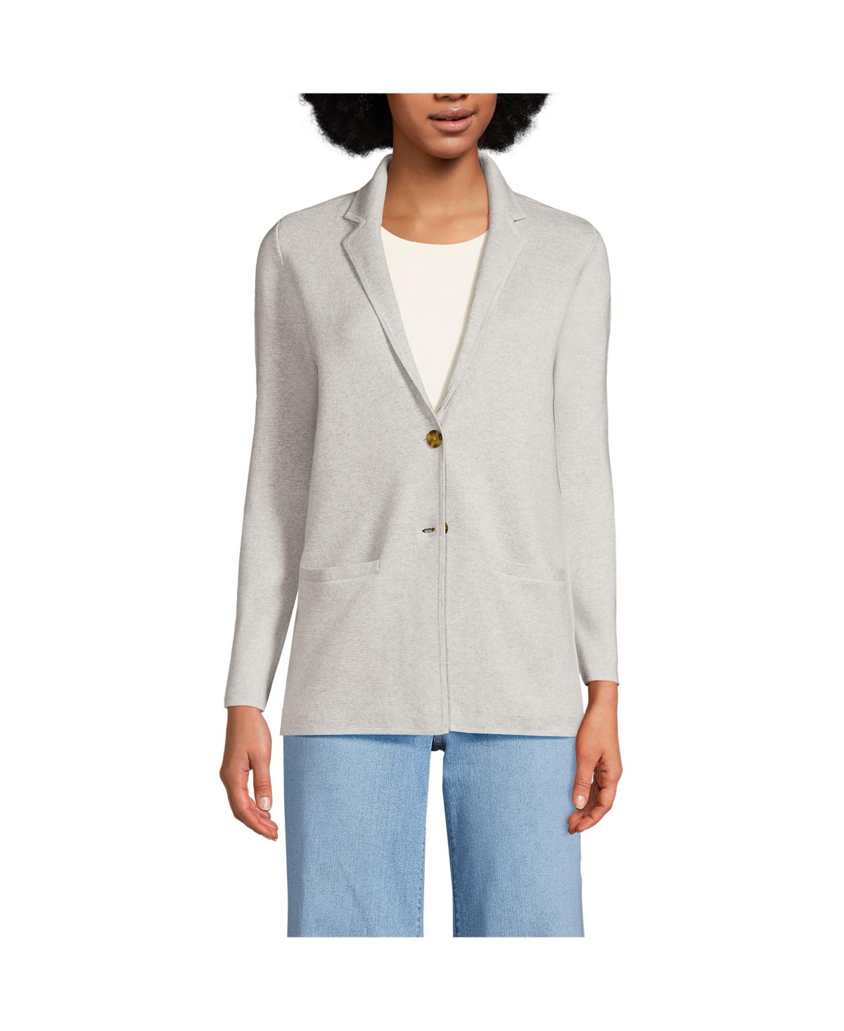 Women's Fine Gauge Cotton Button Front Blazer Sweater - Light gray heather