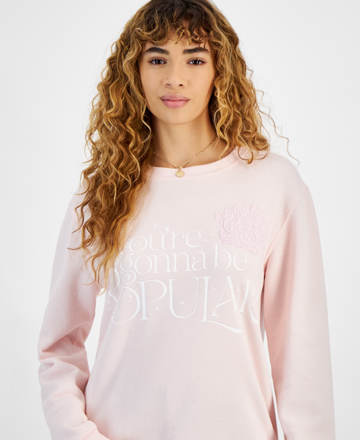 Love Tribe Juniors' Wicked You're Gonna Be Popular Crewneck Sweatshirt In Ballet Slipper
