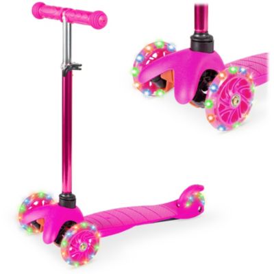 Kids Mini Kick Scooter Toy w/ Light-Up Wheels and Height Adjustable T-Bar