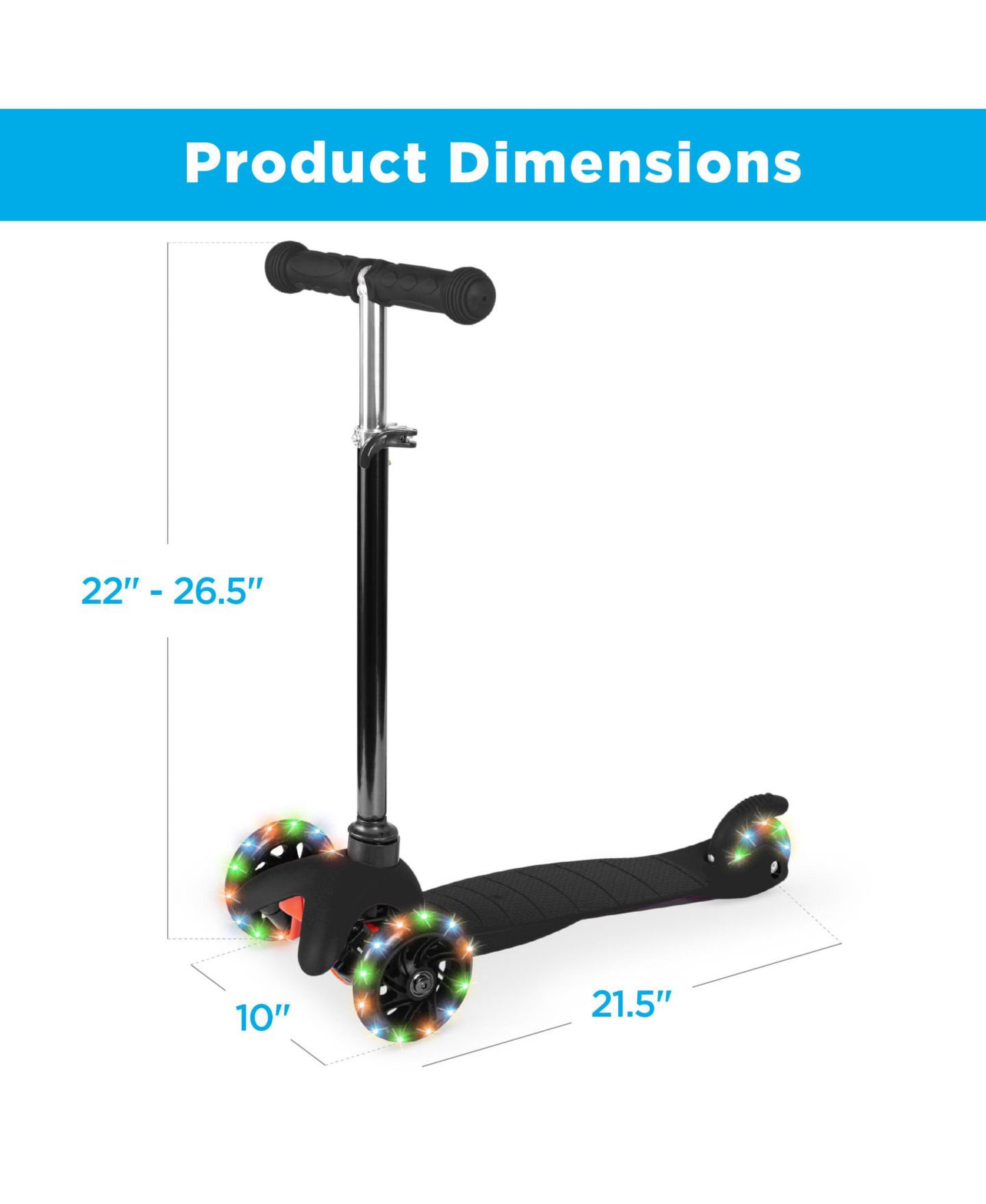 Детская игрушка Best Choice Products Mini Kick Scooter with Light-Up Wheels, Height Adjustable, Three-Wheel, 88 lbs Capacity, Ages 3+, цвет: Чёрный — фото 4