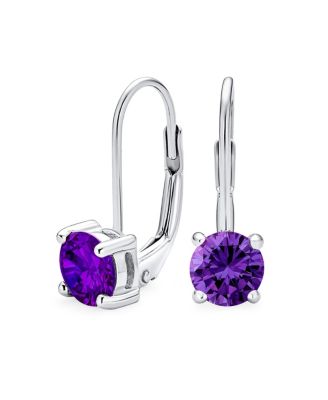 Traditional Round 1CT CZ Solitaire Drop Earrings Gold Plated .925 Sterling Silver Lever back