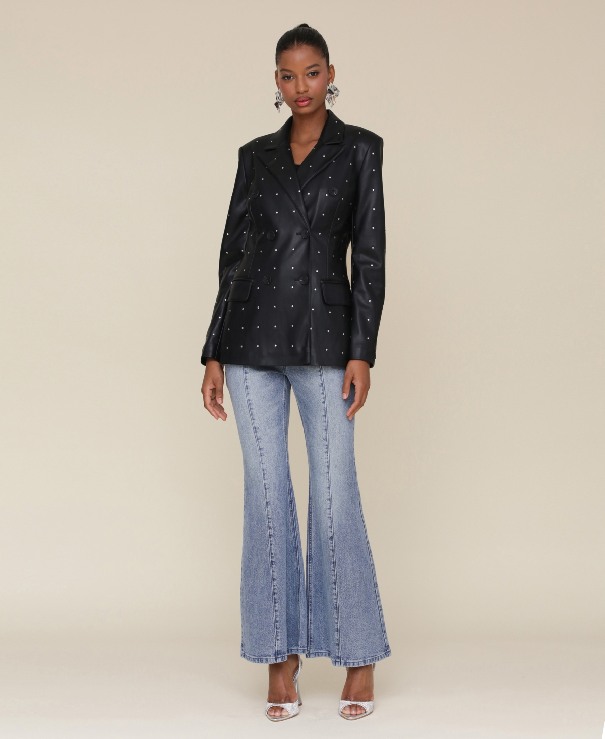 Avec Les Filles Women's Double-Breasted Diamante Blazer