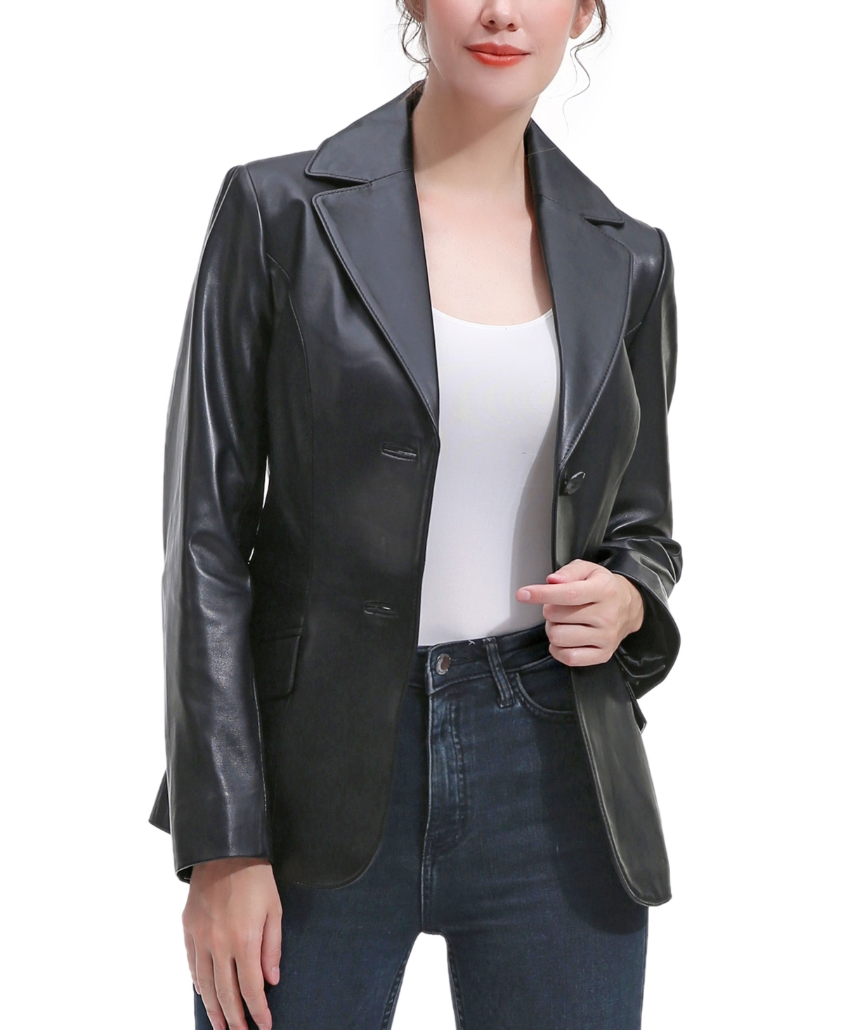 Women's Ruth Leather Blazer Jacket - Black