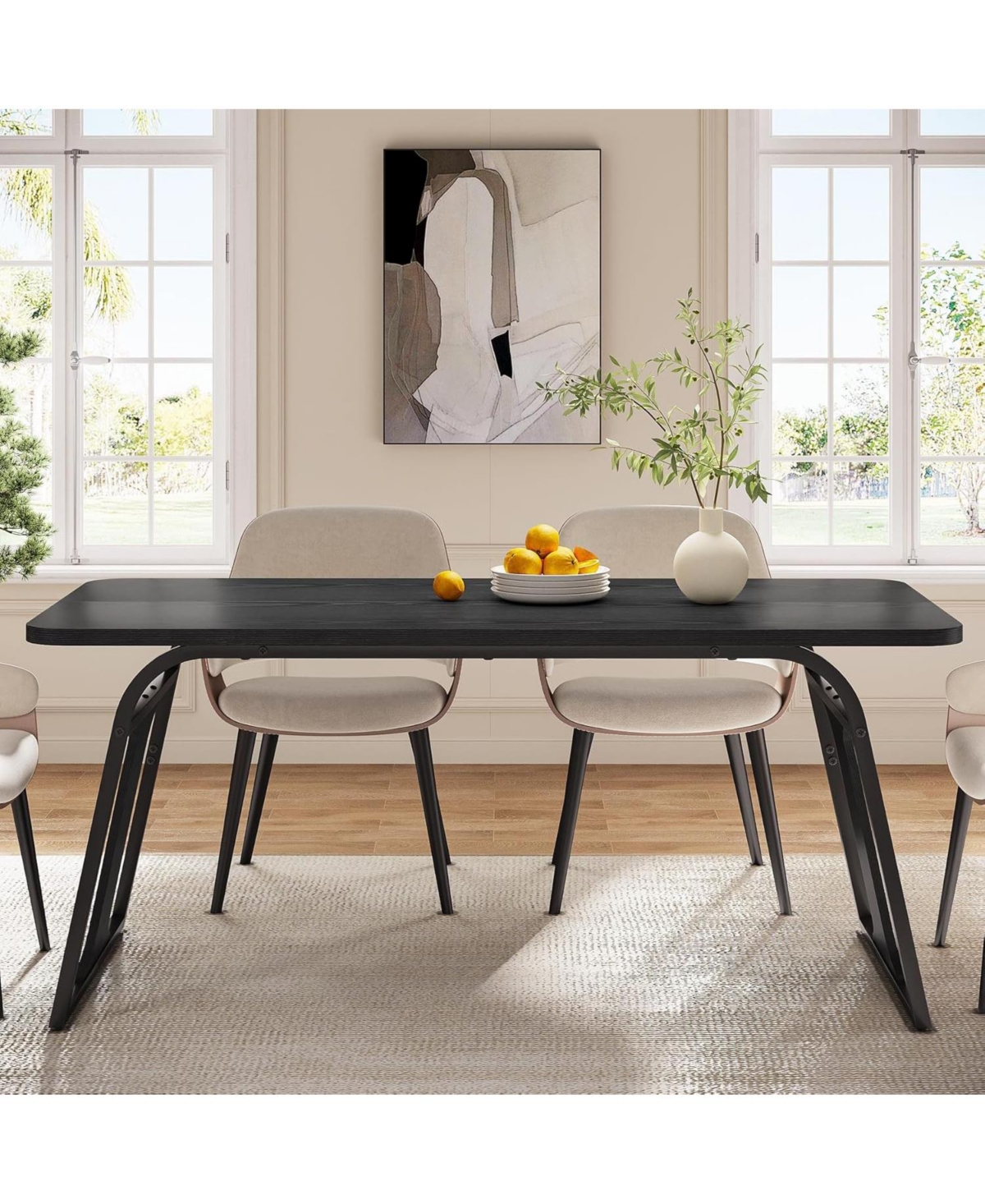 Tribesigns Modern Dining Table for 4-6, 63-Inch Rectangle Kitchen Table, Wood Dining Room Table with Sturdy Metal Legs, Dinner Table for Dining