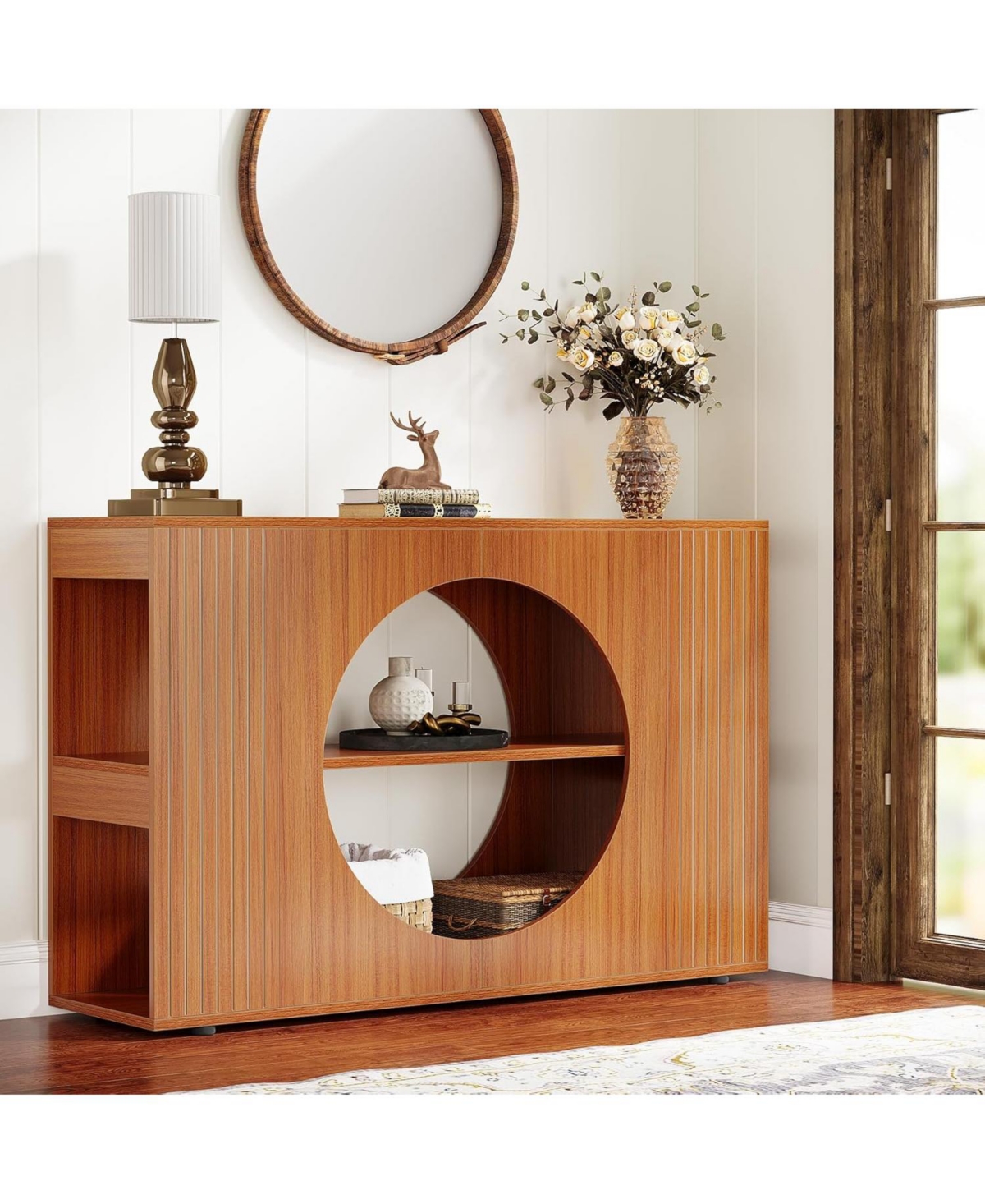 Tribesigns Console Table, Farmhouse Entryway Table with 3-Tier Storage Shelves, All Wood Sofa Table, Accent Table for Living Room, Hallway, Foyer
