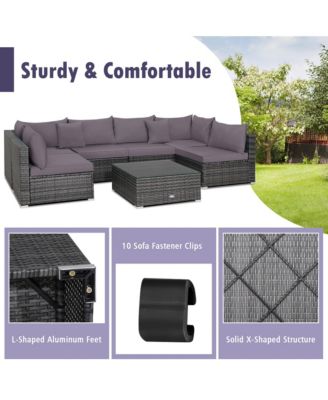 7PCS Patio Rattan Sectional Sofa Set Outdoor Furniture Set w/ Cushions