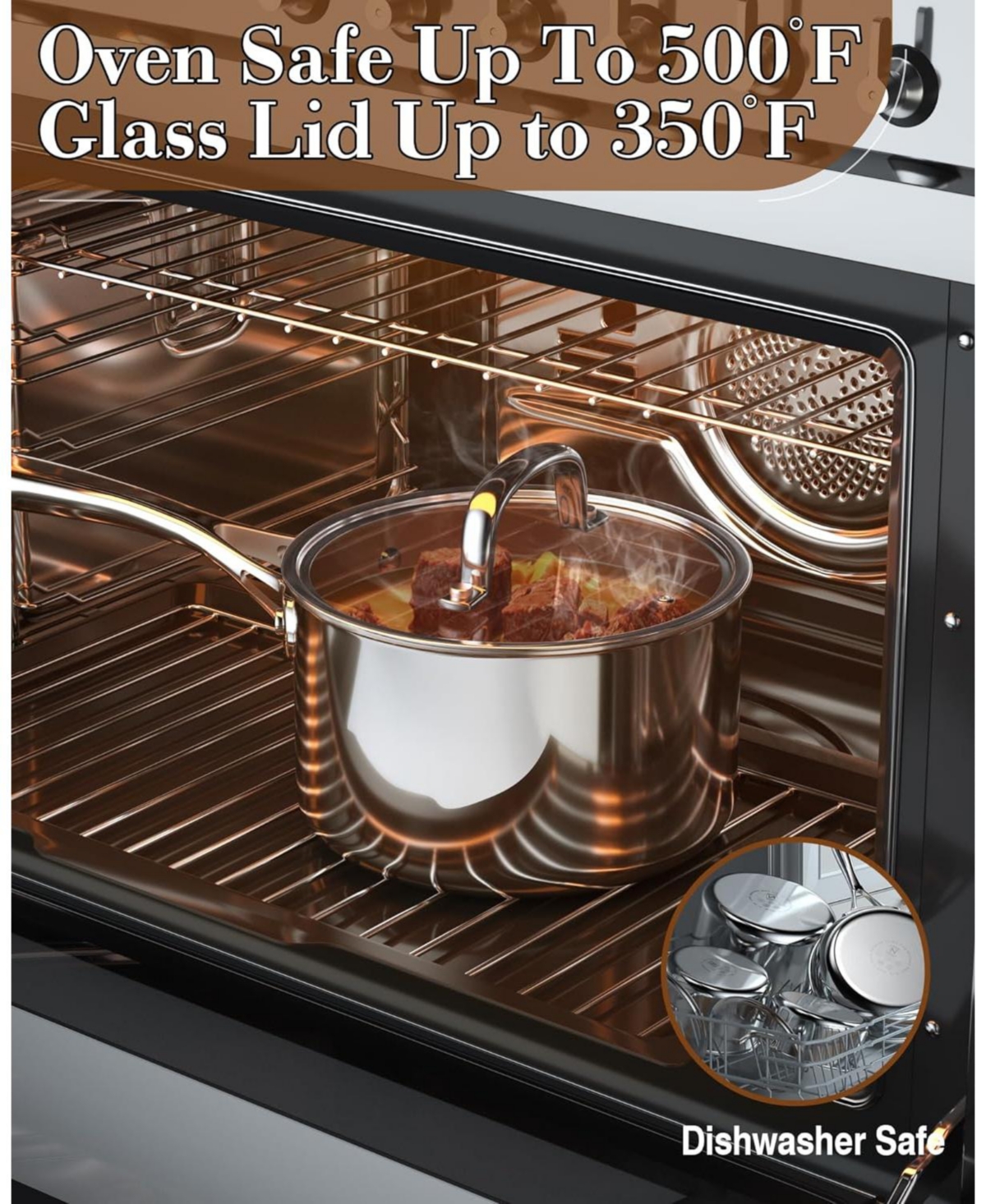 Cook N Home Tri-Ply Full Clad Stainless Steel Saucepan with Glass Lid,- Silver