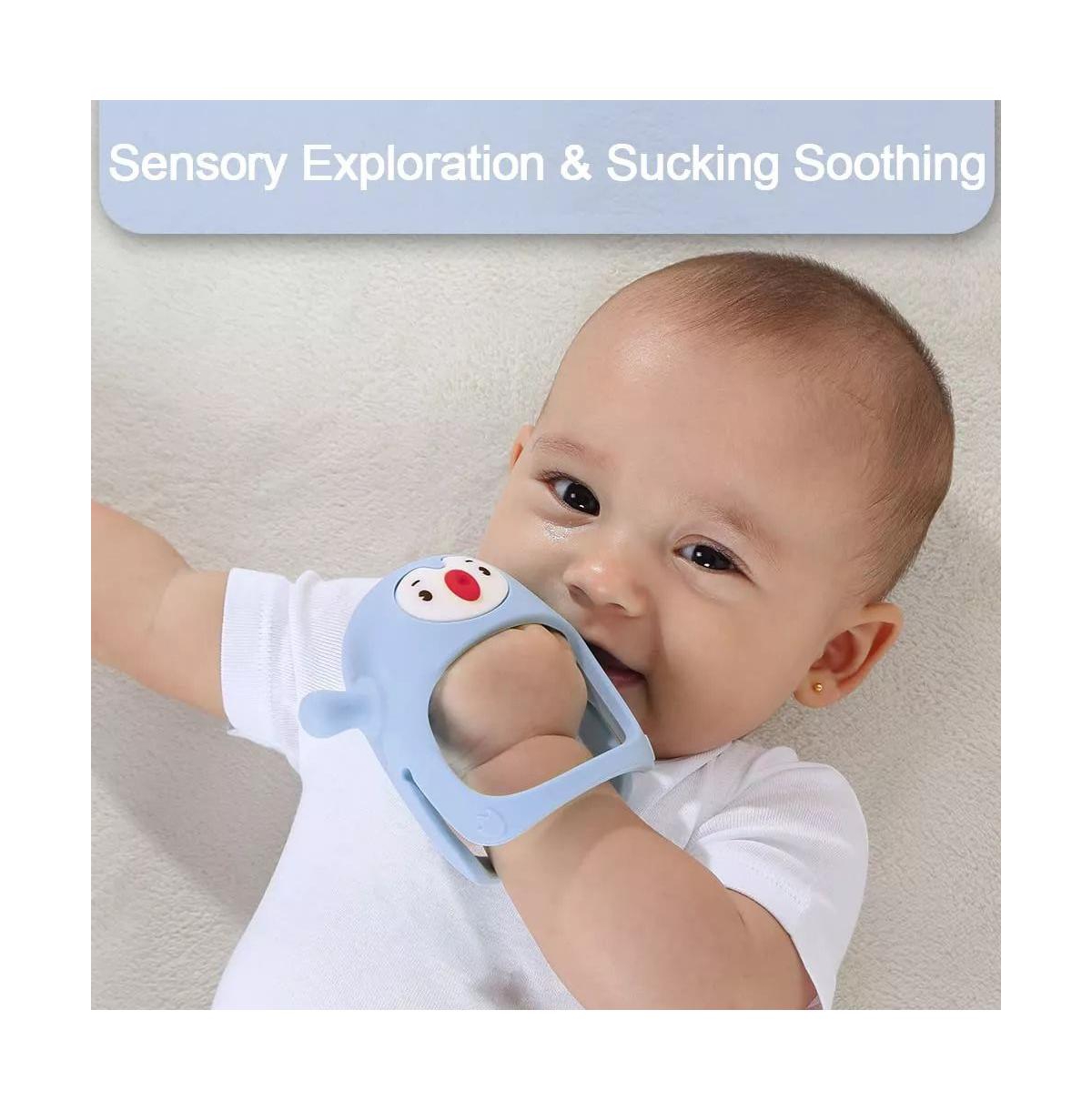 Smily Mia Penguin Baby Teething Toy for Infants 0-6 Months, Soothing Wearable Baby Chew Toy Sucking Needs & Pacifier for Newborns - Light Purple - Blu