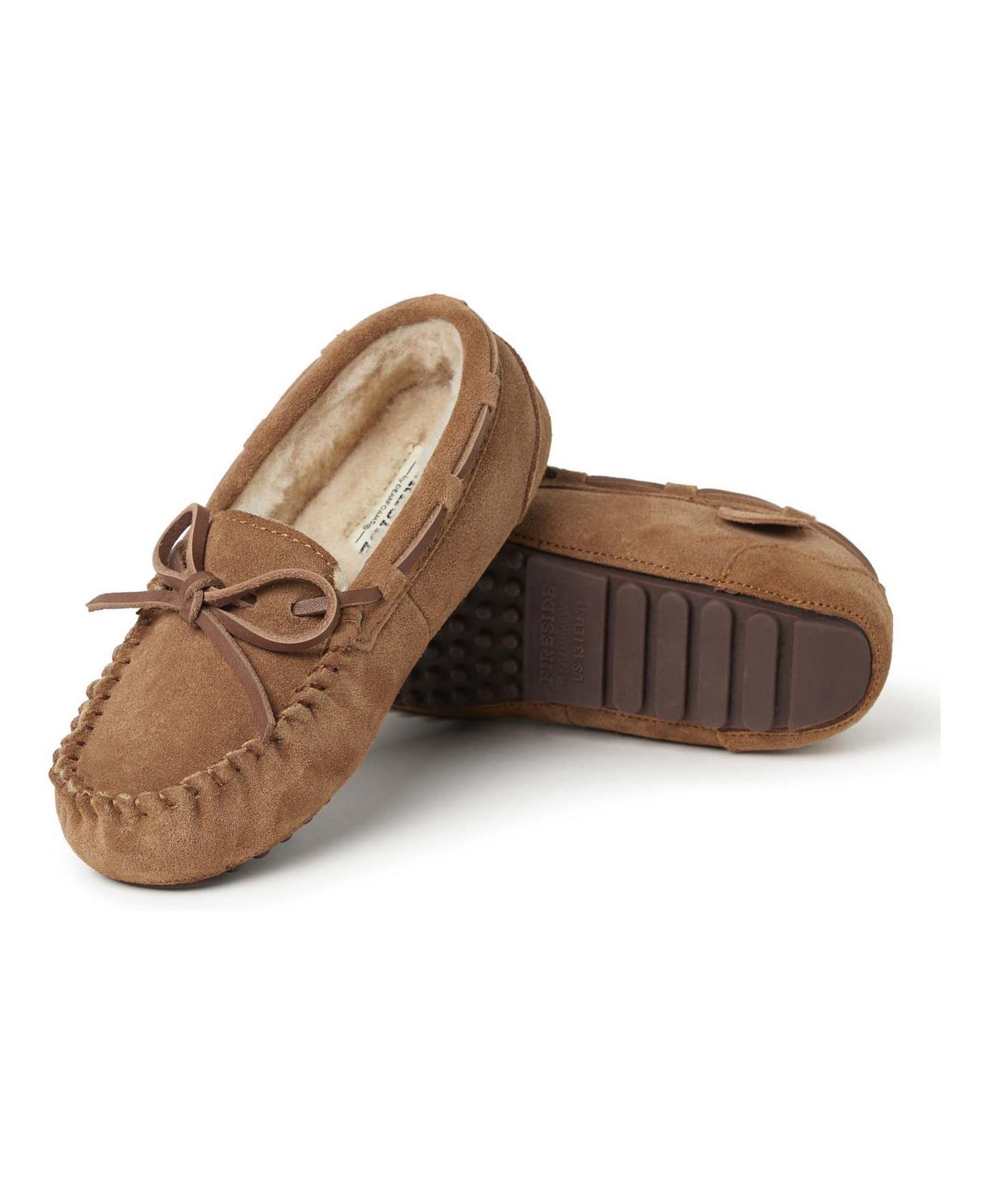 Тапочки Dearfoams Fireside By Parke Genuine Shearling Moccasin Slipper для мальчиков, цвет: Каштановый — фото 4