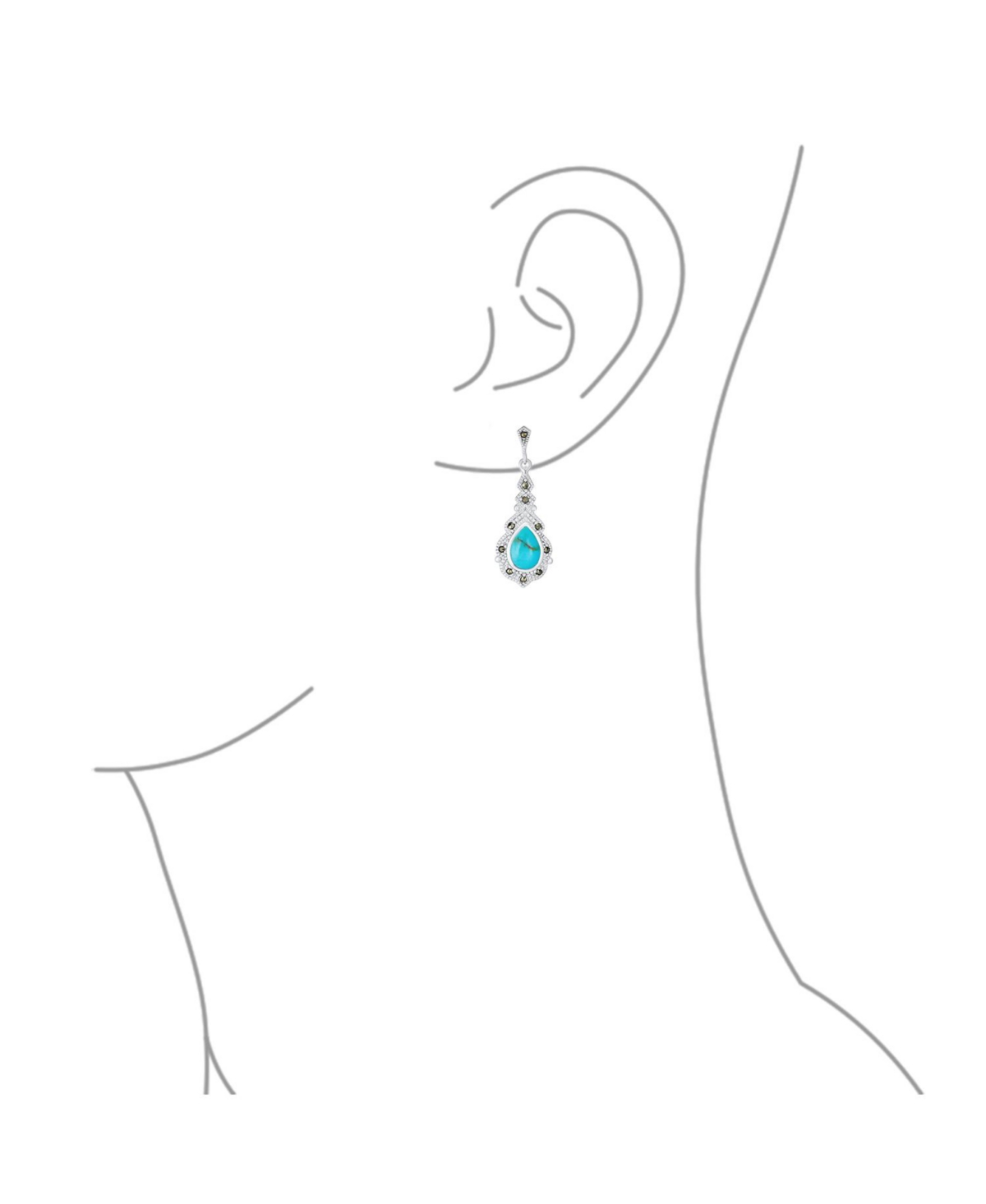 Bling Jewelry Western Style Marcasite Accent Teardrop StabilizedTurquoise Dangle Chandelier Earrings For Women .925 Sterling Silver - Blue