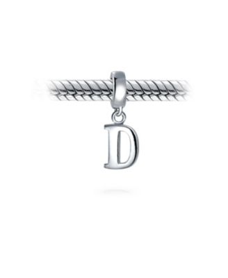 Dangle Block Letter A-Z Alphabet Initial Charm Bead Solid .925 Sterling Silver Fits European Bracelet