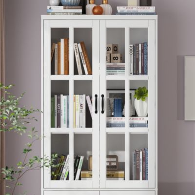 White Wooden 6 Shelves Standard Bookcase, Storage Cabinet