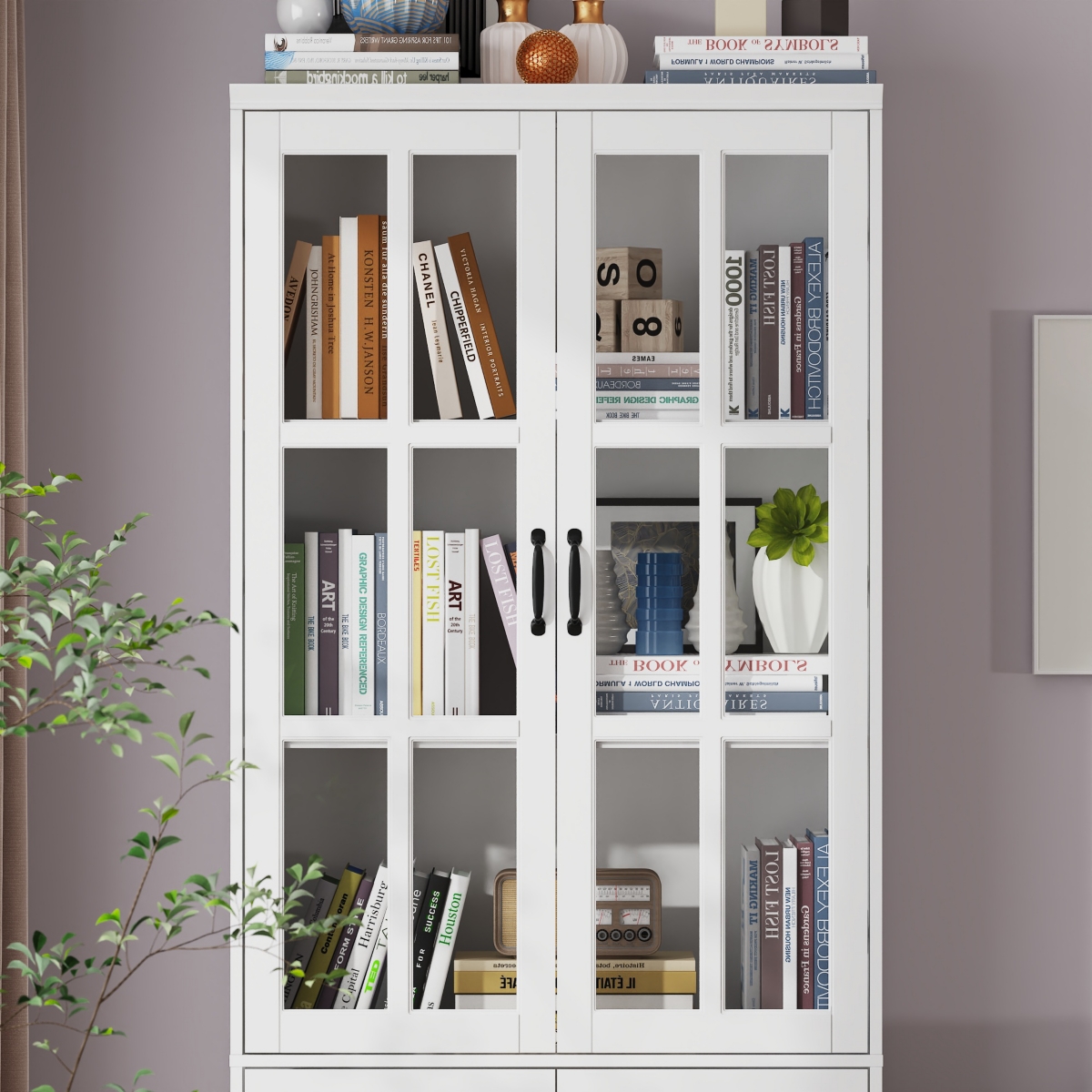 Famapy White Wooden 6 Shelves Standard Bookcase, Storage Cabinet