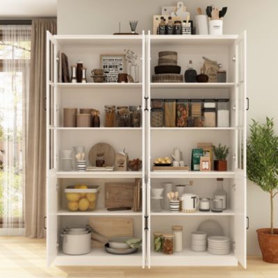 White Wooden 6 Shelves Standard Bookcase, Storage Cabinet