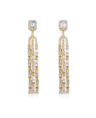 14k Gold Plated Chandelier Bridal Dangle Earrings with Asscher Cut Cubic Zirconia