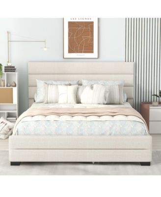 Queen Upholstered Platform Bed with Twin Size Trundle and Two Drawers