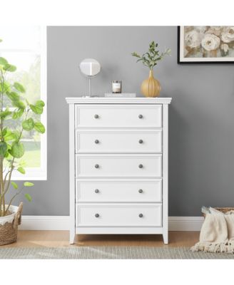 Modern 5-Drawer Dresser – White Cabinet with 5 Drawers, Ideal for Living Room or Farmhouse Closet Storage