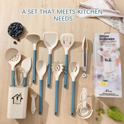 Silicone 21-Piece Kitchen Utensil Set with Holder