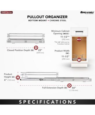 Kitchen Cabinet Pullout Shelf Organizer, 12 x 22 In, 5WB1-1222CR-1