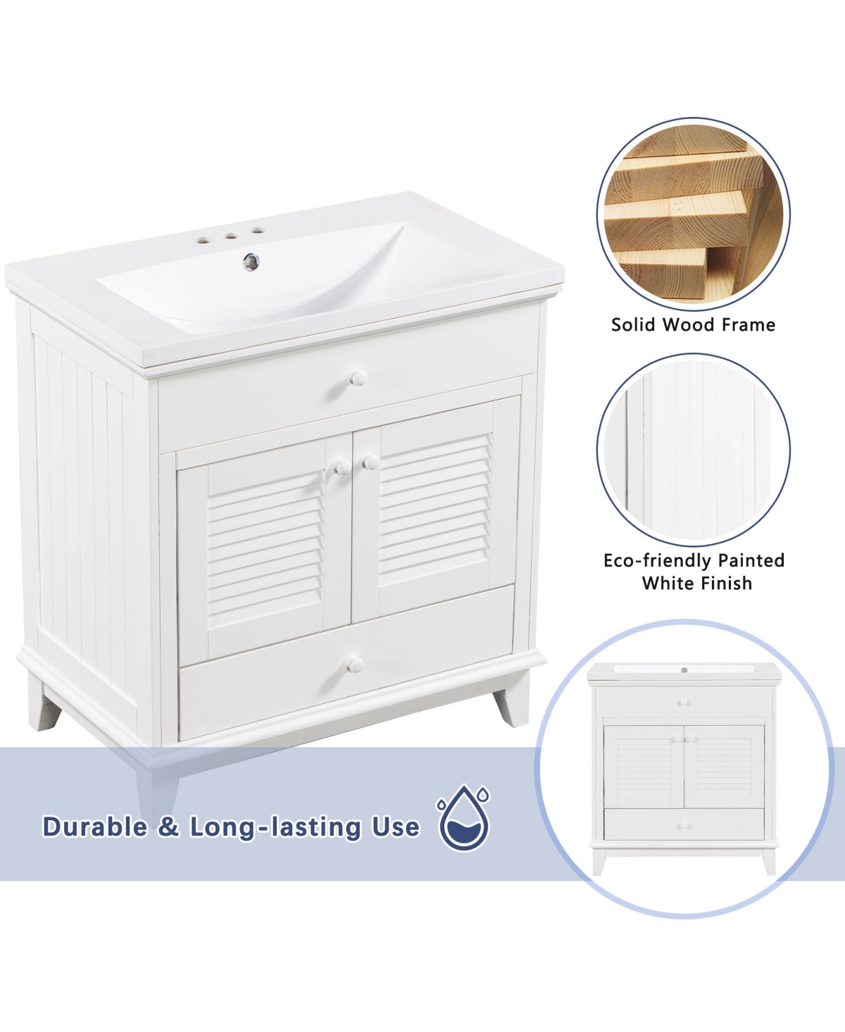 Slickblue Stylish Bathroom Vanity with Sink, 2-Door Cabinet & Drawer for Extra Storage