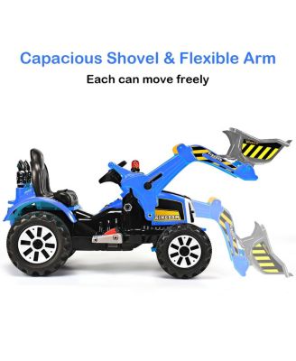 12V Battery Powered Kids Ride On Excavator Truck w/ Front Loader Digger