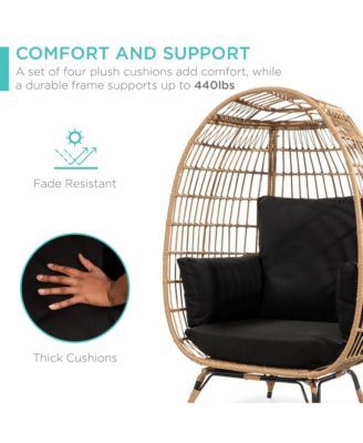 Wicker Egg Chair Oversized Indoor Outdoor Patio Lounger w/ Steel Frame, 440lb Capacity