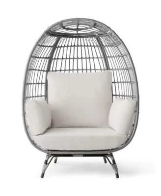 Wicker Egg Chair Oversized Indoor Outdoor Patio Lounger w/ Steel Frame, 440lb Capacity