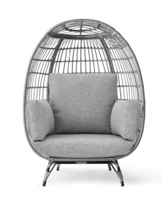 Wicker Egg Chair Oversized Indoor Outdoor Patio Lounger w/ Steel Frame, 440lb Capacity