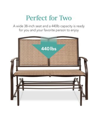 2-Person Outdoor Swing Glider, Steel Patio Loveseat, Bench Rocker w/ Armrests