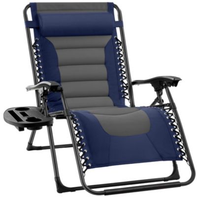 Oversized Padded Zero Gravity Chair, Folding Outdoor Patio Recliner with Side Tray