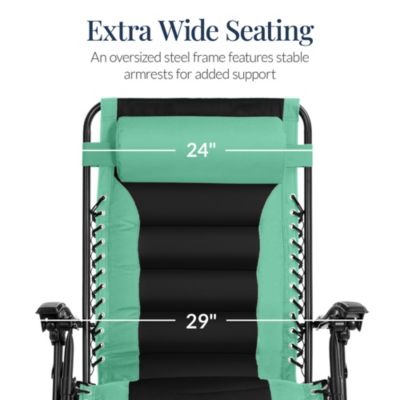 Oversized Padded Zero Gravity Chair, Folding Outdoor Patio Recliner w/ Side Tray