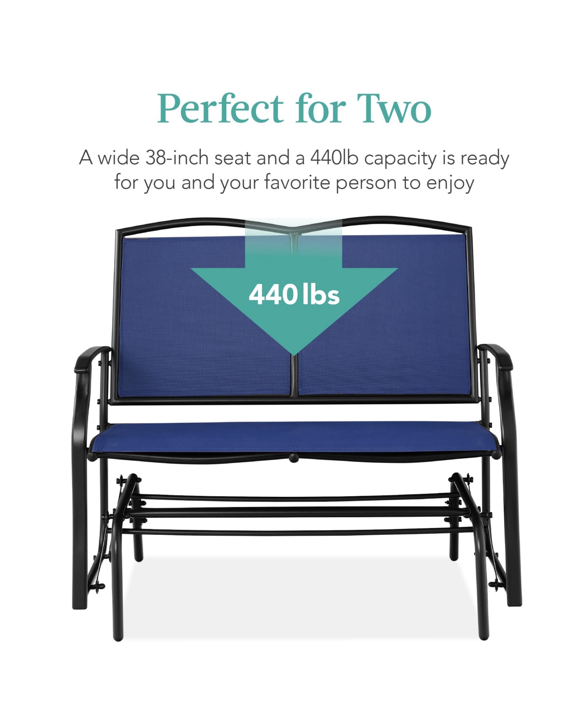 Best Choice Products 2-Person Outdoor Swing Glider, Steel Patio Loveseat, Bench Rocker w/ Armrests -black
