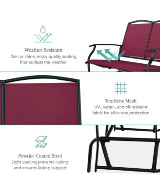 2-Person Outdoor Swing Glider, Steel Patio Loveseat, Bench Rocker with Armrests