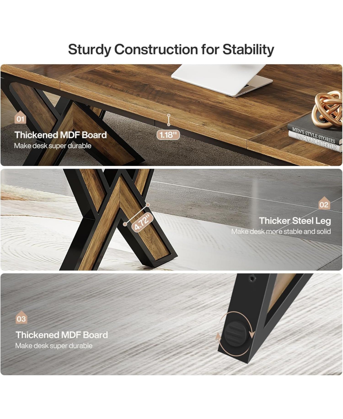 Tribesigns 63 Inches Office Desk, Modern Executive Computer Desk with Thickened Frame and Board, Executive Office Desk Workstation Business Offi