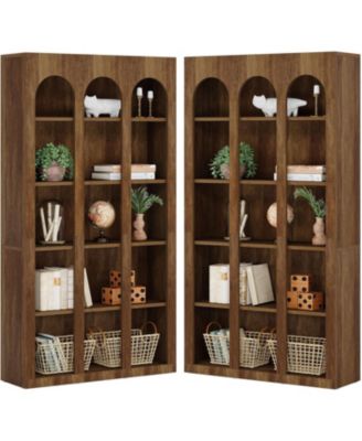 5-Tier Farmhouse Tall Bookshelf Set of 2, 70.87-Inch Rustic Wood Bookcase with Open Shelves, Vintage Display Storage Shelving Unit