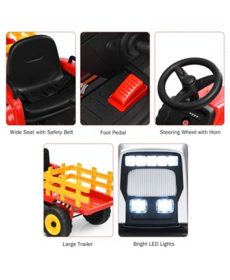 12V Kids Ride On Tractor with Trailer Ground Loader w/ RC & Lights