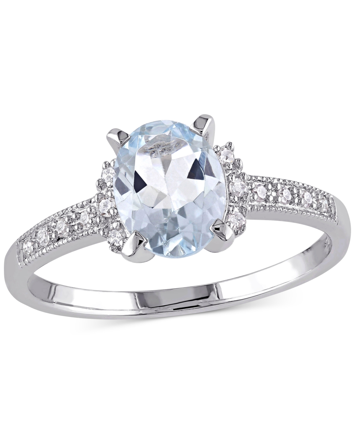 Macy's Morganite (1-1/7 Ct. T.w.) And Diamond (1/20 Ct. T.w.) Ring In 18k Rose Gold Over Sterling Silver (a In Aquamarine Silver