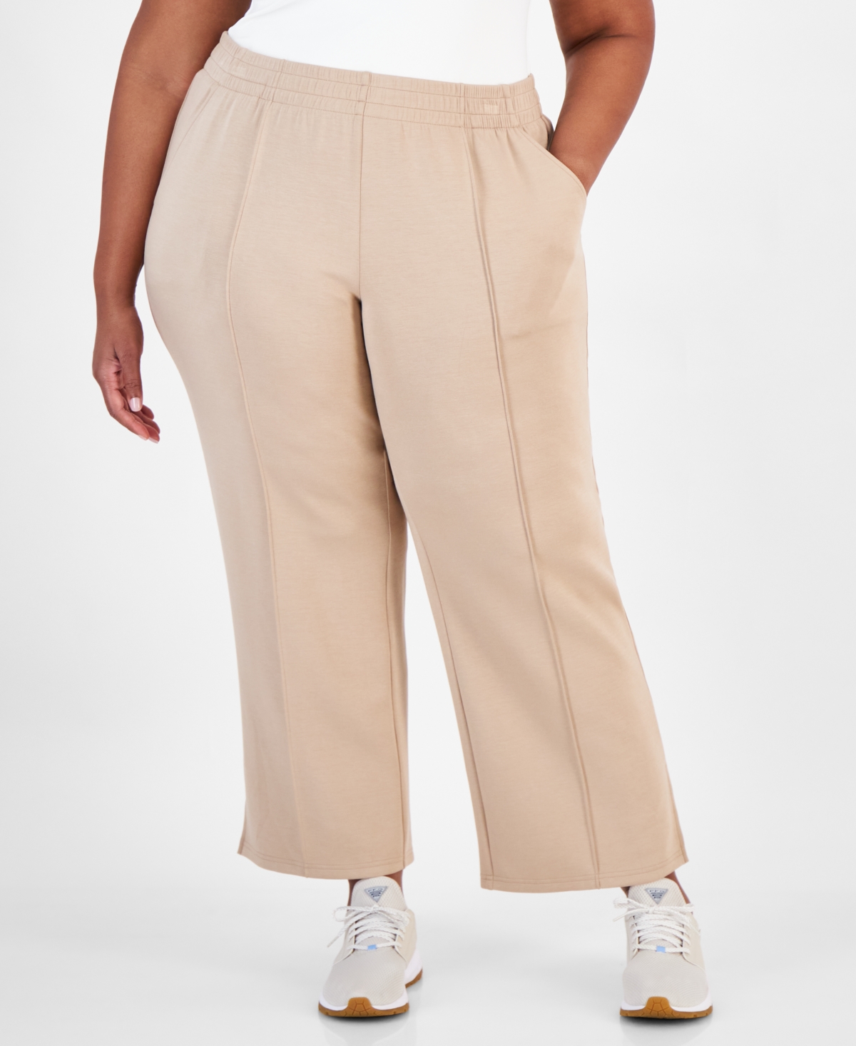 Id Ideology Plus Size High Rise Wide Leg Sweatpants, Created For Macy's In Organic Sand