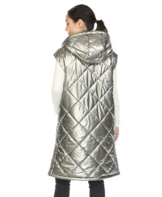 Women's Metallic Long Puffer Vest Jacket