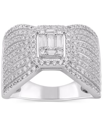 Macy's - Diamond Baguette & Round Cluster Multirow Ring (1 ct. t.w.) in 14k White Gold
