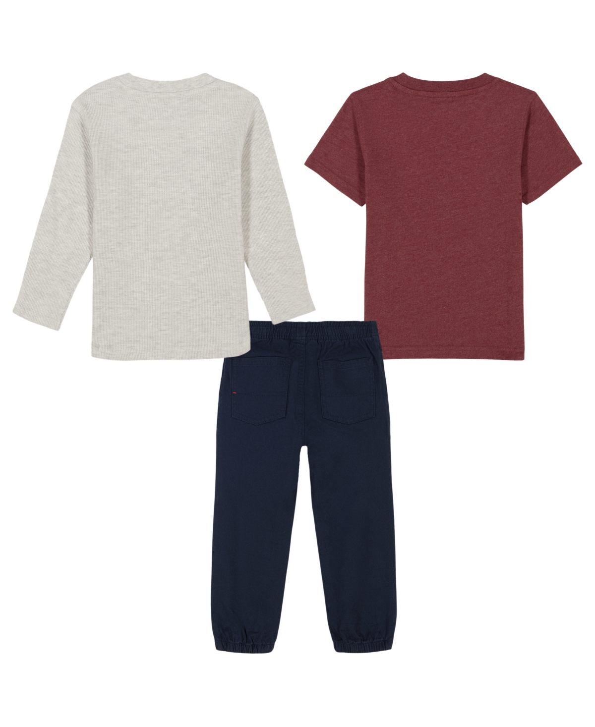 TOMMY HILFIGER BABY BOY LONG SLEEVE HEATHER THERMAL, SHORT SLEEVE LOGO TEE TWILL JOGGERS, 3-PIECE SET 